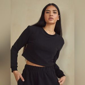 Klassy Network Black Crop Sweatshirt Brami Built in Bra Size M